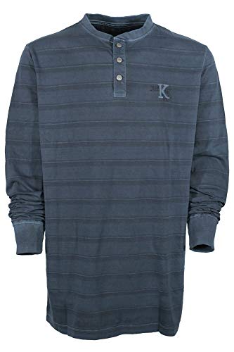Kitaro T Shirt Longsleeve Langarm Herren Kragen Henley Baumwolle Extra Lang Tall, Farbe:dunkelblau, Herrengrößen:MT im Sale
